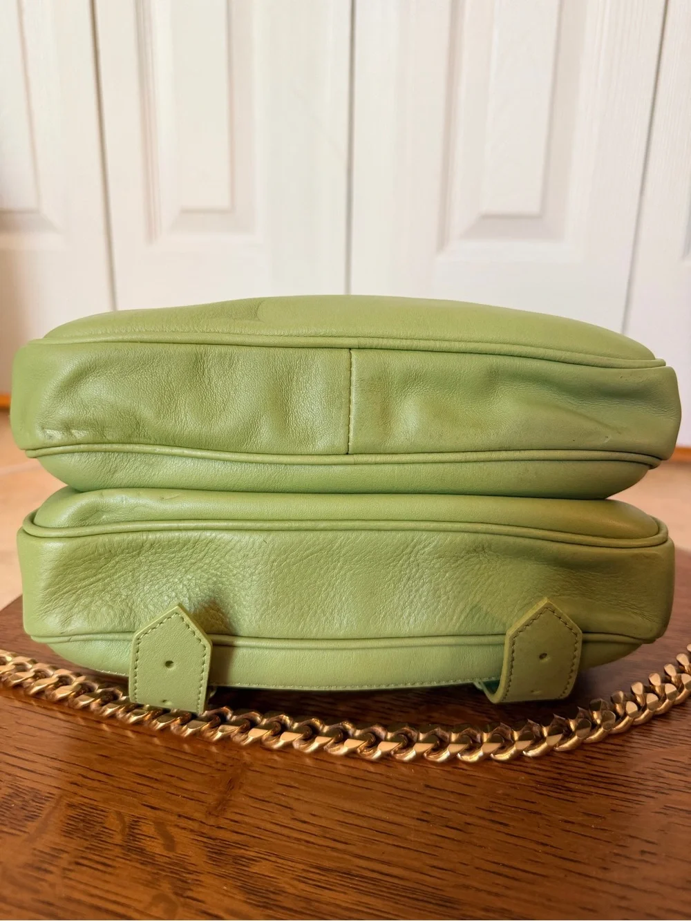 Proenza Schouler Double Bag PS1 Green Leather Crossbody with Gold Chain Strap